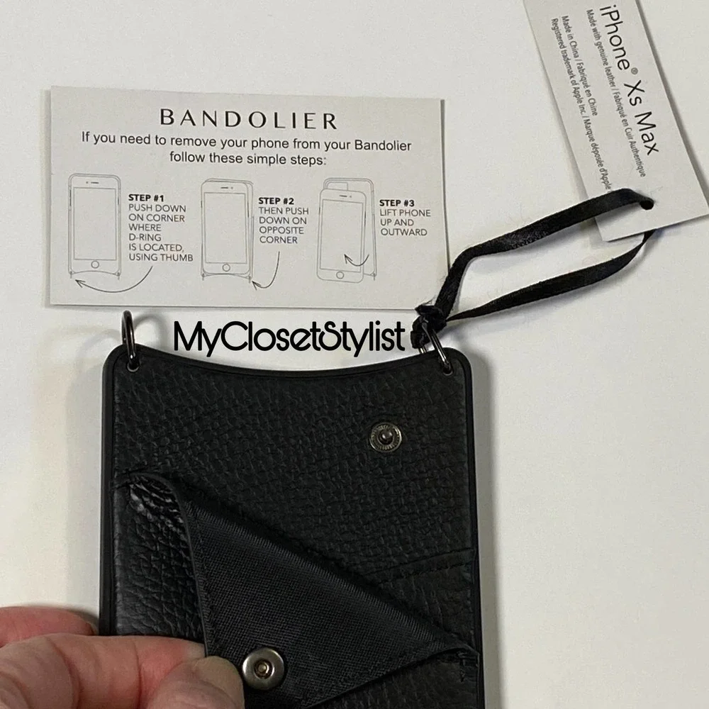 BANDOLIER Black Leather Wallet iPhone XS MAX Crossbody CASE NEW! Pewter Unisex